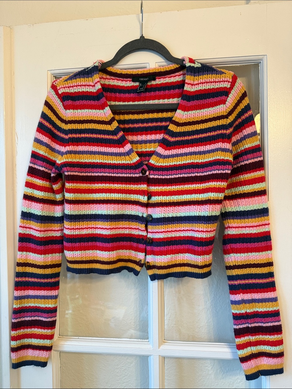 Forever 21 Multicolor Striped V-Neck Cardigan